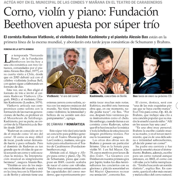 Hostil Sacrificio champán Corno, violín y piano: Fundación Beethoven apuesta por súper trío –  Fundación Beethoven